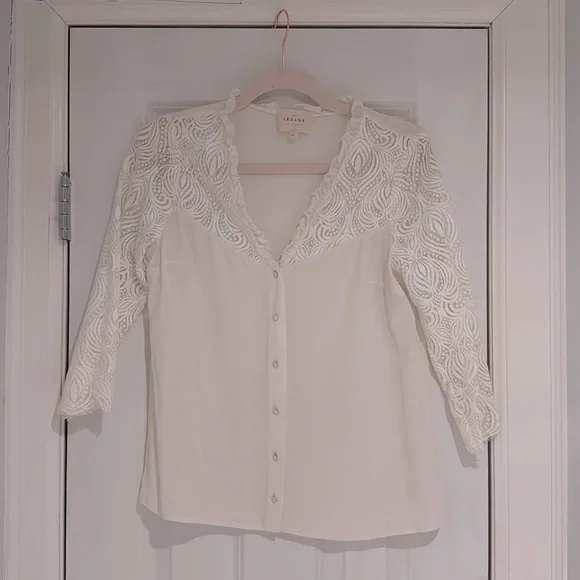 Sezane Margaret Silk Lace Blouse in Ecru, 36 - Picture 2 of 3